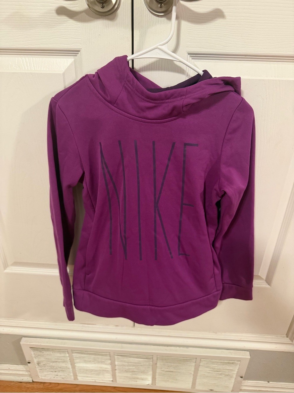 Nike Women's Purple Hooded Sweatshirt with Vertical Logo
